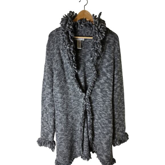 NINE WEST Heather Gray Wool Blend Duster Warm Cardigan Sweater SZ L - Picture 1 of 6